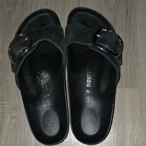 Birkenstock Dark Slide Sandals with Big Buckle - Picture 2 of 7